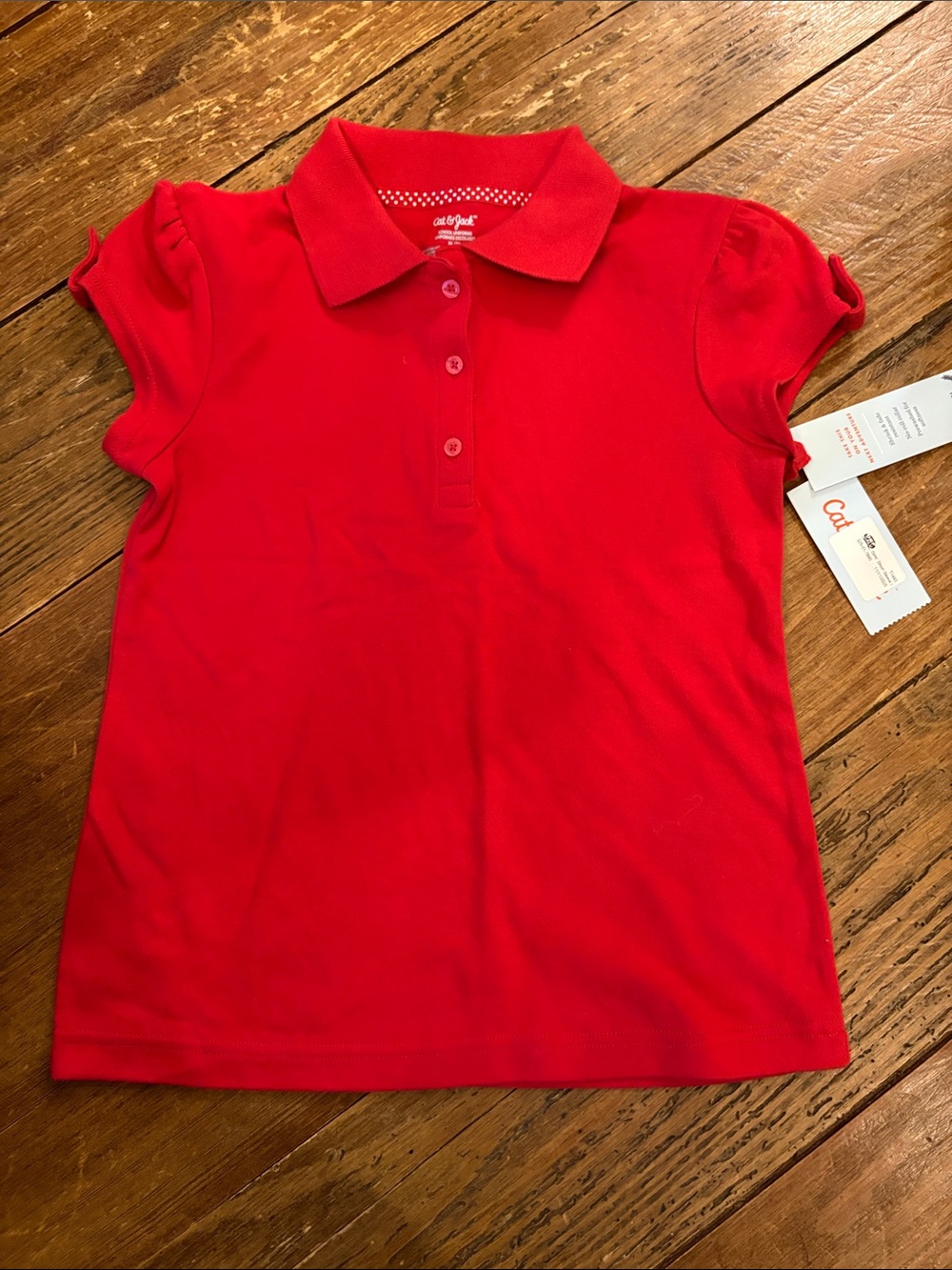 Cat & Jack Bright Red Girls' Short Sleeve School Uniform Polo
